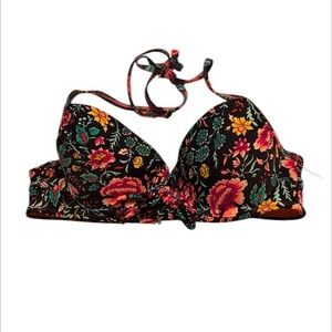 Xhilaration black floral print bikini top swim size small NWOT